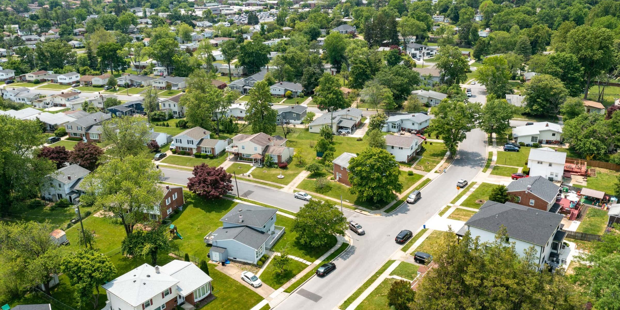 Aerial view of a residential neighborhood