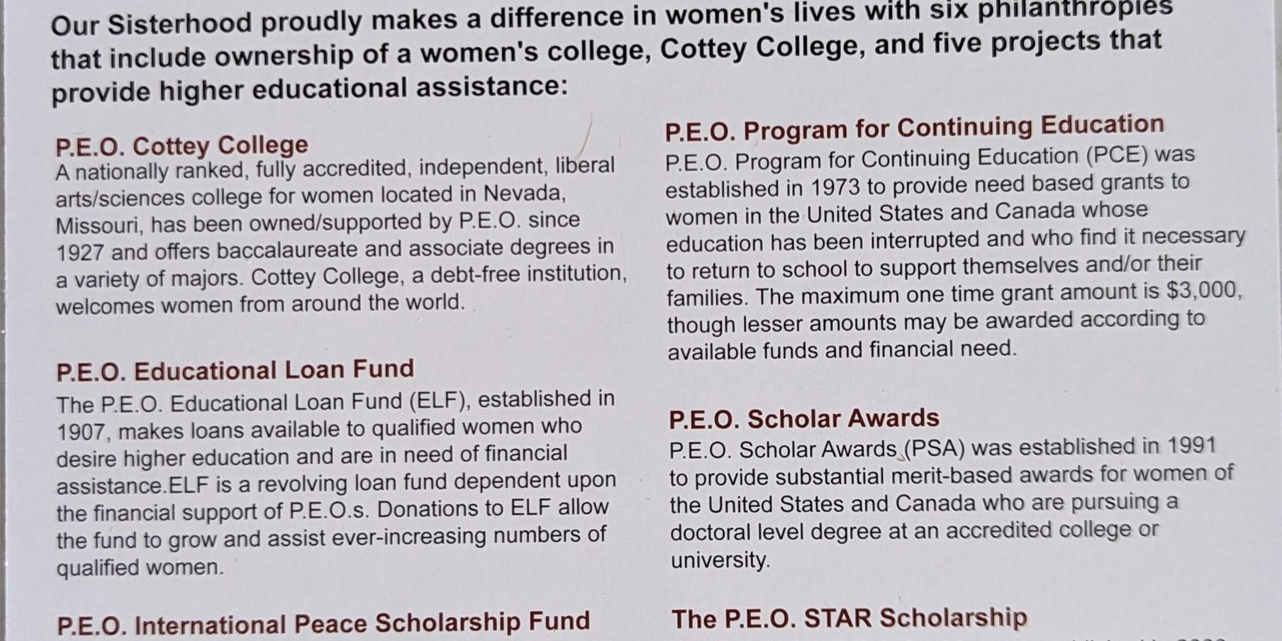 PEO Informational Postcards: Front&Back – P.E.O. International