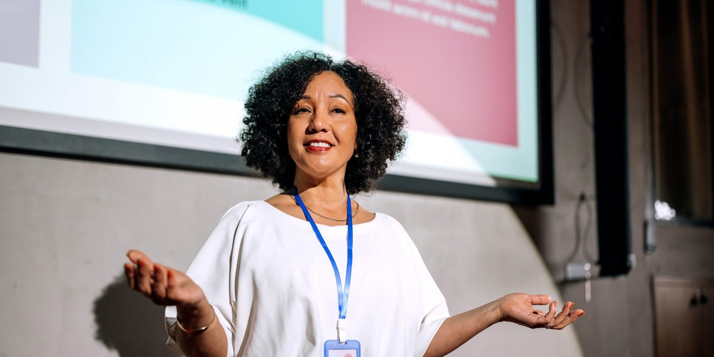 Businesswoman giving a speech at business conference